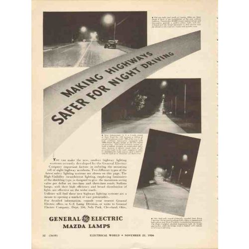 general electric 1936 making highways safer night driving vintage ad