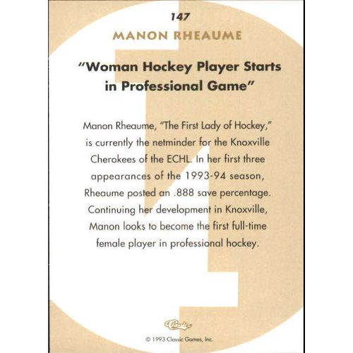 1993 Classic Images Manon Rheaume B/W #147