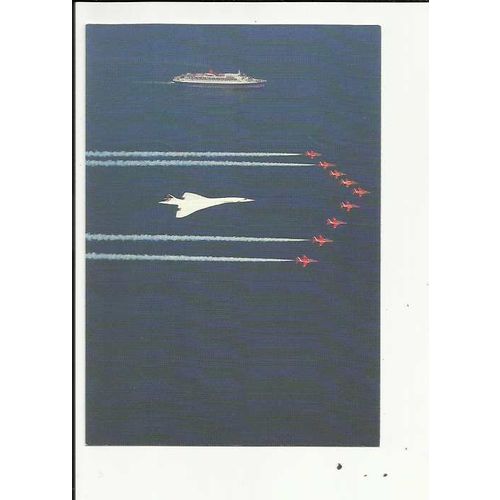 Aviation BRITISH AIRWAYS CONCORDE/QE2/RED ARROWS Company Postcard (PC006)