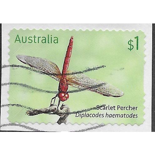 AUS 2017 $1.00 (S/A) 'DRAGONFLIES -SCARLET' (ON PAPER) FINE USED (EBID64-087)