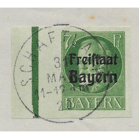 GER (BAVARIA) 1919 7.5pf 'KING LUDWIG (FREISTAAT)(IMPERFED FINE USED(EBID64-460)