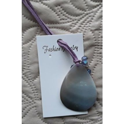 Glass and bead pendant necklace. Purple velvet 18" necklace
