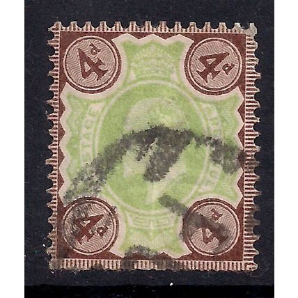 GB 1902 - 10 KEV11 4d Brown & Green Used Stamp.( H998 )