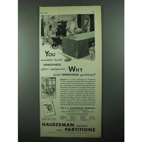 1931 Hauserman Partitions Ad - Wouldn't Build Immovable