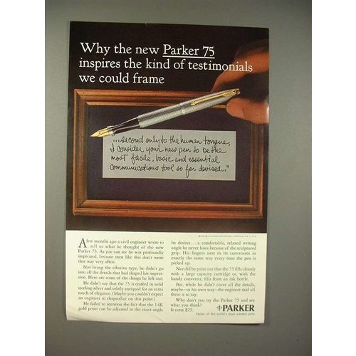 1965 Parker 75 Pen Ad - Testimonials We Could Frame