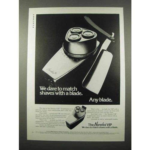 1973 Norelco VIP Electric Shaver Ad - Match a Blade