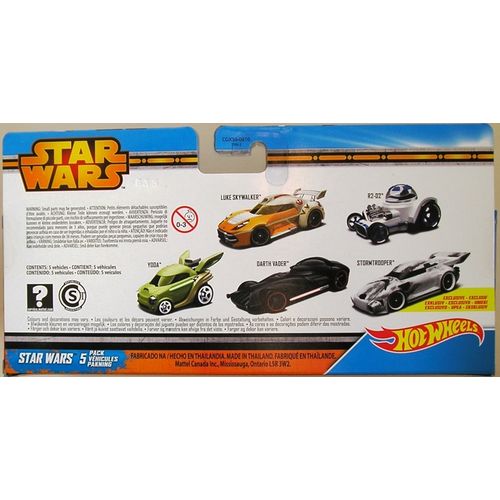 Star Wars Hotwheels 5 Car Pack R2-D2,Luke,Yoda,Vada + Stormtrooper - Hotwheels