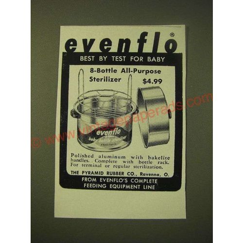 1956 Evenflo Baby Bottle Sterilizer Ad - Evenflo best by test for baby