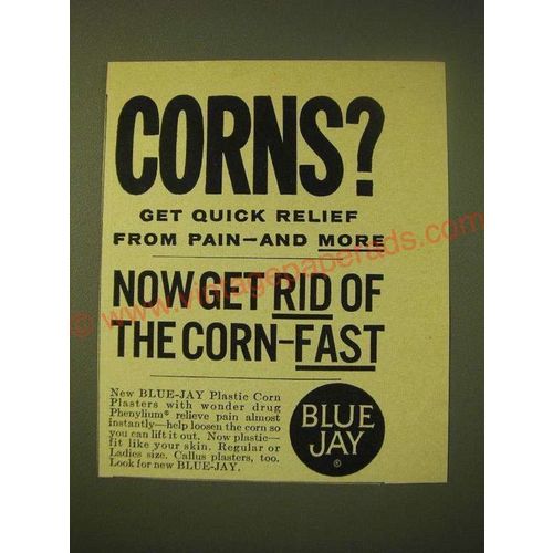 1956 Blue-Jay Plastic Corn Plasters Ad - Corns? Get quick relief from pain