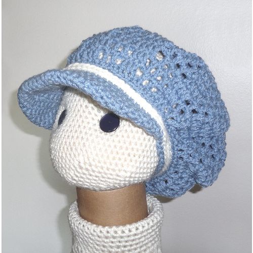 HAT #AH002 newsboy newsgirl brim visor crochet acrylic pastel blue unisex adult