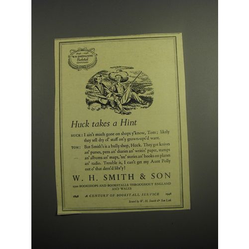 1948 W.H. Smith & Son Bookshop Ad - Huck takes a Hint