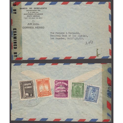 Ecuador 1944 Censored Cover mailed to Los Angeles, California.