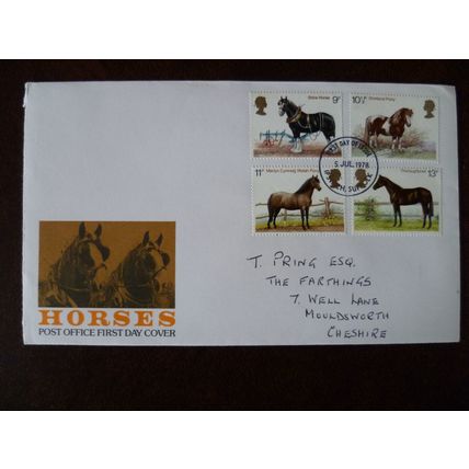 1978 GB Horses stamps Great Britain PO FDC Ipswich handstamp FDI SG1063-6