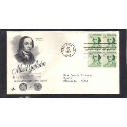 FDC Art Craft 1279 1 1/4c Gallatin (Cachet-Typed/A) CV39392