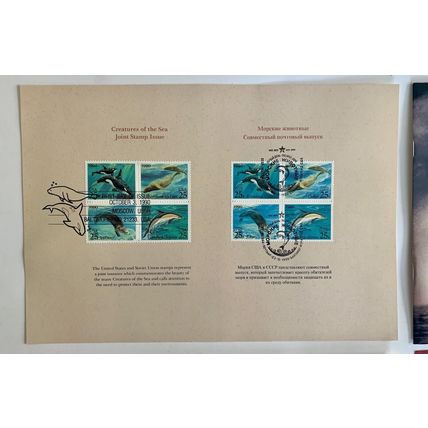 Creatures Of the Sea Album Stamps US & Soviet Russia Blocks of 4 mb13 Complete