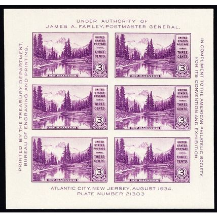 750, Mint XF NH 3¢ Souvenir Sheet SCV $30.00 * Stuart Katz