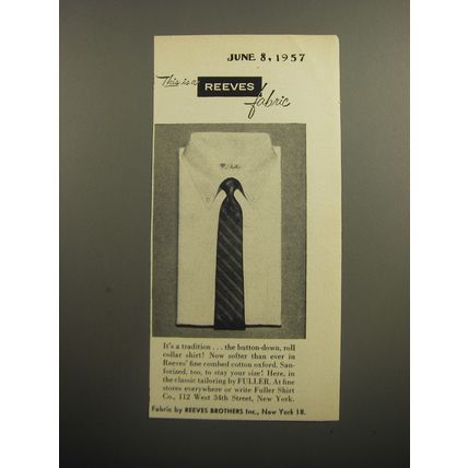 1957 Reeves Fabric Advertisement - shirt by Fuller - This is a Reeves Fabric