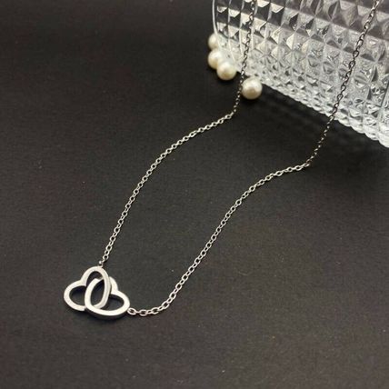 Women Girls Silver Plate Double Heart Pendant Necklace Jewellery Gift Love