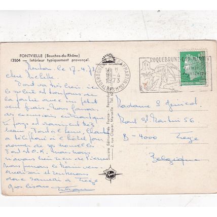 Fontveille Interieur typiquement France Postcard posted 1973 creased