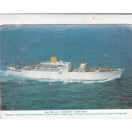 Royal Mail Lines Aragon Postcard used 1968 crease