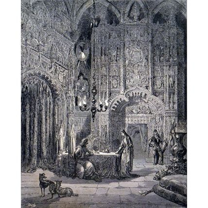 ENCHANTED CASTLE 1885 Gustave Doré - Don Quixote ANTIQUE ENGRAVING