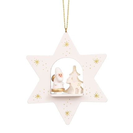 10-0666 - Christian Ulbricht Ornament - White Star With Santa - 4"H x 3.25"W ...