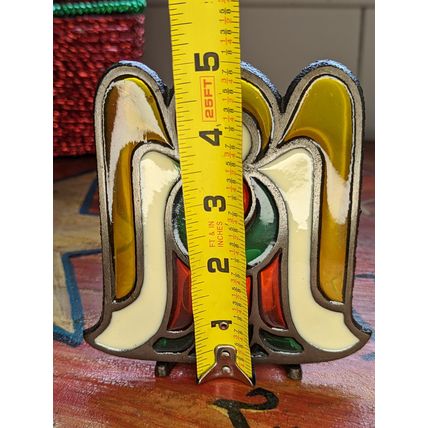 Vintage Iron Stained Glass Christmas Candle Holder Angel