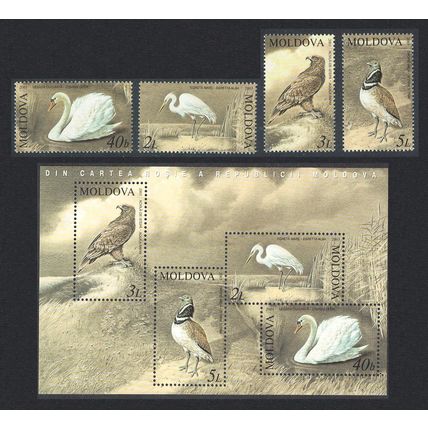Moldova Swan Eagle Bustard Egret Birds 4v+MS 2003 MNH SG#477-MS481