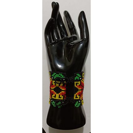 Traditional Huichol Art. Mexico Glass Seed Beads Bracelet. Floral Motives 6