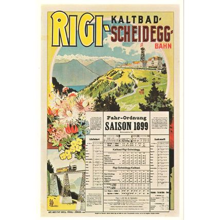 Rigi Kaltbad Scheidegg Bahn Switzerland 1899 Timetable Travel Switzerland Postca