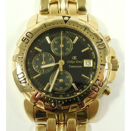 Working Oskar Emil Caesium Quartz 23ct GP Chronograph Wristwatch Ltd Edition