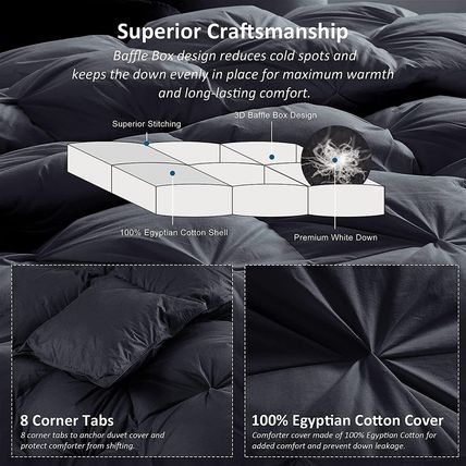 Luxurious Goose down Feather Fiber Comforter, Exquisite Pinch Pleat Design, Blac