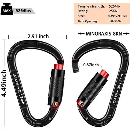 Auto Locking Carabiner Heavy Duty Carabiner 25Kn UIAA Certified Climbing Carabin