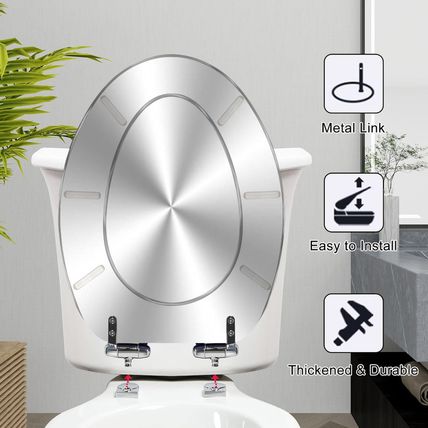Elongated Toilet Seat Silver Resin Slow Quiet Close with Quick-Release Hinges Ea