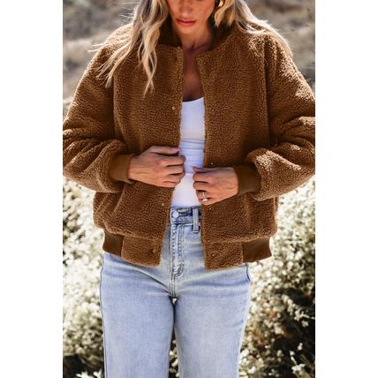 Redwood Burl Sherpa Ribbed Baseball Collar Bomber Jacket
