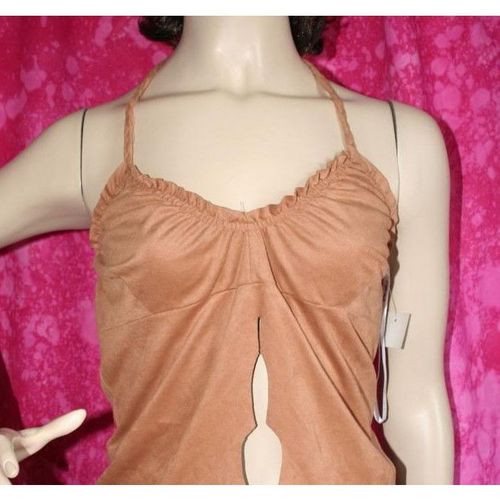 Beige Faux Suede Daring Evening Halter Top Size 10 12 New with Tag