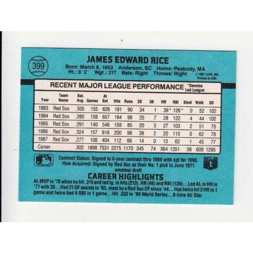 1988 Donruss Jim Rice baseball card #399 -NM-Red Sox