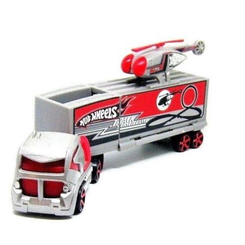 TRUCK+HELICOPTER, (TRUCK CARRYING HELICOPTER) SILVER/RED HOTWHEELS