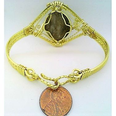 Agate Gold Wire Wrap Gemstone Bangle Cuff Bracelet Sz. 7