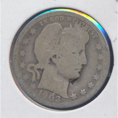 1903-P Barber 90% Silver Quarter, Circulated & Ungraded