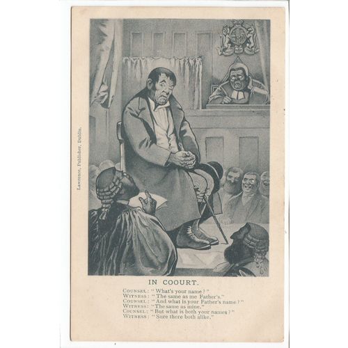 In Court Counsel and Witness Irish 1906 Courtroom Comic Postcard