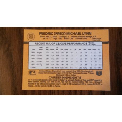 1989 Donrus Card # 563 Fred Lynn Near Mint (7) Detroit Tigers