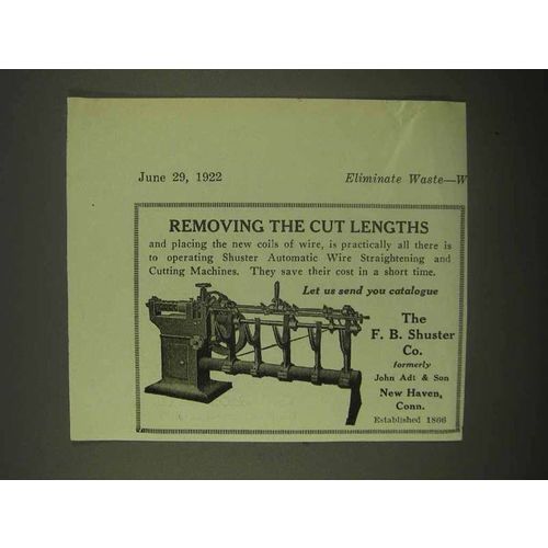 1922 F.B. Shuster Automatic Wire Straightening Ad