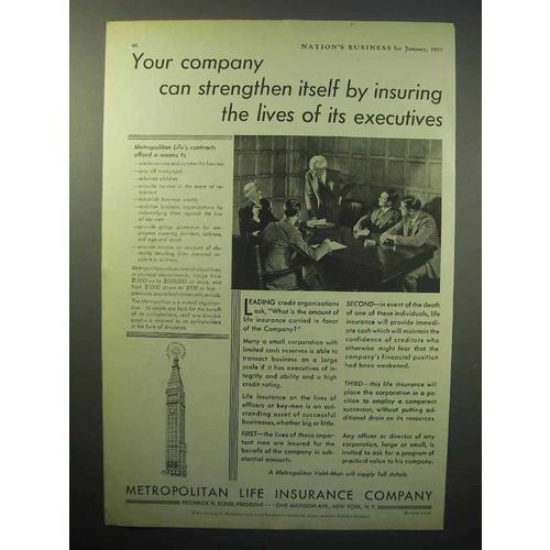 1933 Metropolitan Life Insurance Ad - Executives