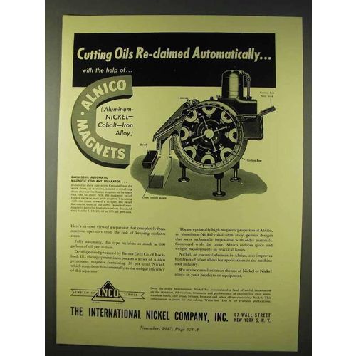 1947 International Nickel Ad - Cutting Oils Re-claimed