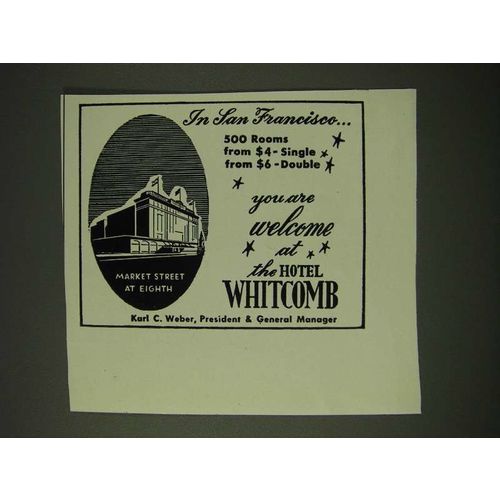 1948 Hotel Whitcomb Ad - In San Francisco