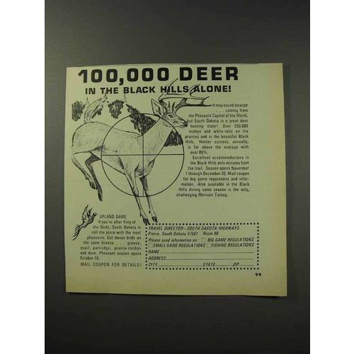 1969 South Dakota Tourism Ad - 100,000 Deer
