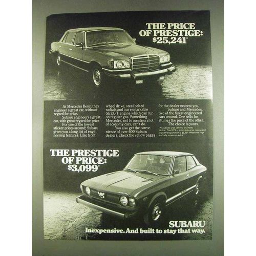 1978 Subaru Car Ad - The Price of Prestige