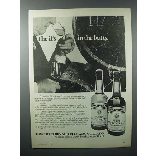 1979 Harvey's Luncheon Dry & Club Amontillado Sherry Ad - in the Butts