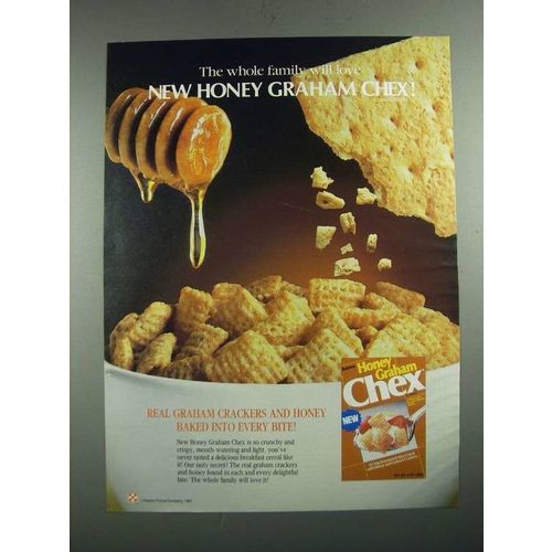 1987 Ralston Honey Graham Chex Cereal Ad - The Whole Family Will Love